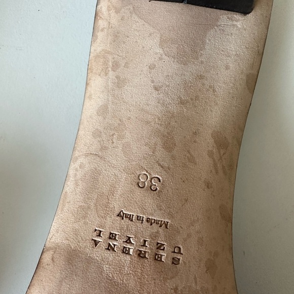 Serena Uziyel Black Leather Gold Kitten Heel Sandal Mule Slide - Picture 3 of 7